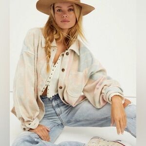 Free people kiwi ruby shacket jacket pastel sunflower print rare long sleeve